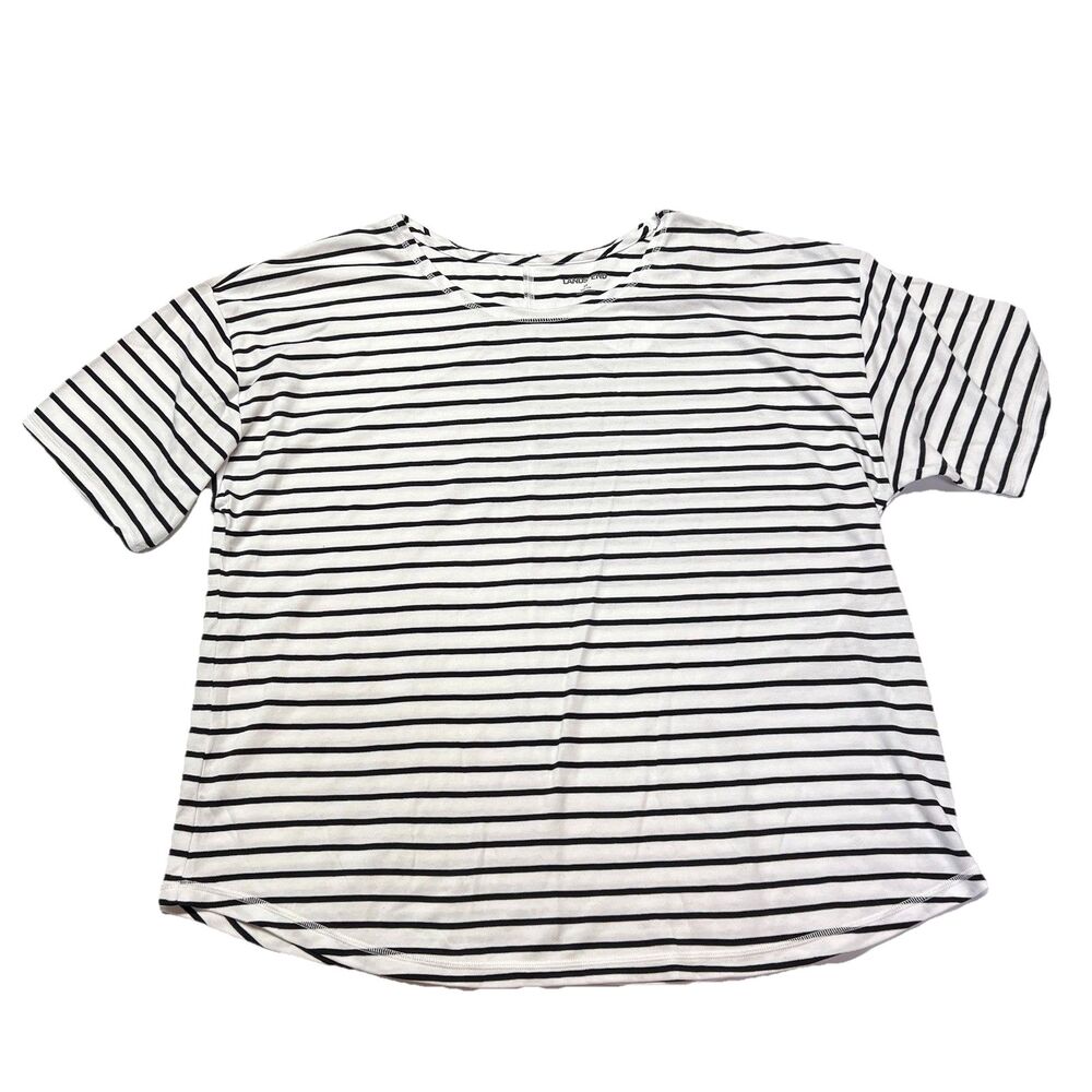 NWOT Lands' End Striped Cotton Modal Tencel T-Shirt Women 2X 20W-22W White Black
